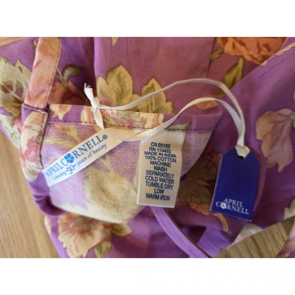 April Cornell Eden Roses Lilacs Butterflies Chef 100% Cotton Apron Purple Pink